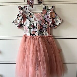 Tulle Floral Dress w/hair bow